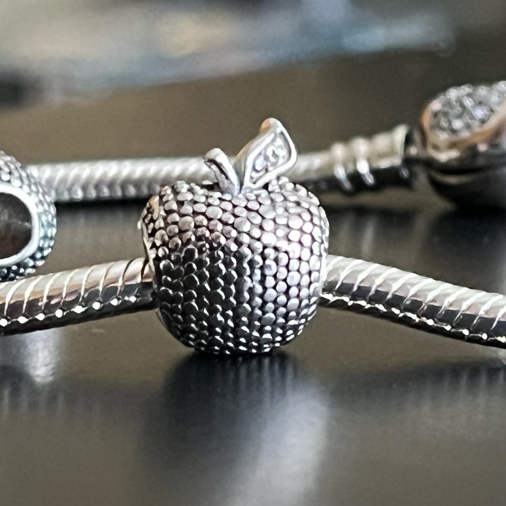 Sterling Silver Textured Matte Apple Charm